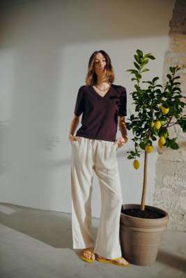 Zoom bild av Favoritbyxan Lava - En lång byxa i lin och viskos - Moonbeam melange / Ljusbeige