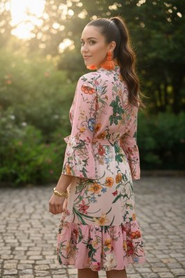 Zoom bild av Carola - Blommig midiklänning - Rosa - OneSize