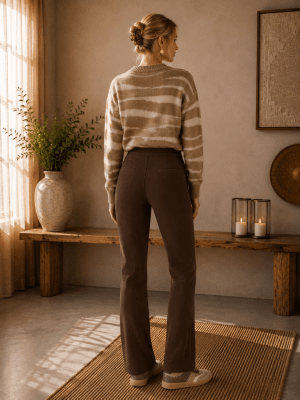 Zoom bild av Ruby - Byxa bootcut med guldspänne - Brun