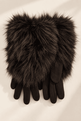 Zoom bild av Handskar med fuskpäls - Brun - One Size