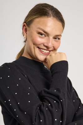 Zoom bild av Dotka - Finstickad tröja med strass på ärmen - Svart