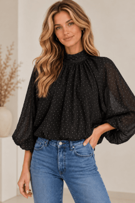 Zoom bild av Karin -Blus med glitter - Brun - Svart