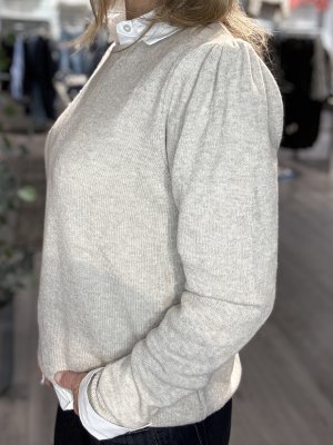 Zoom bild av Elvie - Stickad tröja med liten puffärm - Beige - One Size