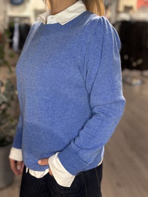 Zoom bild av Elvie - Stickad tröja med liten puffärm - Blå - One Size