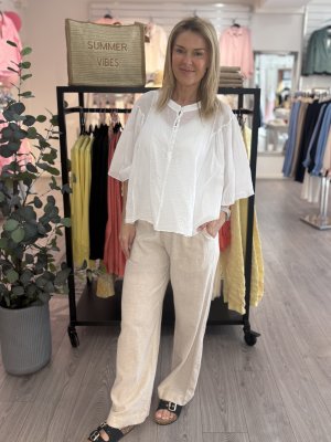 Zoom bild av Favoritbyxan Lava - En lång byxa i lin och viskos - Moonbeam melange / Ljusbeige