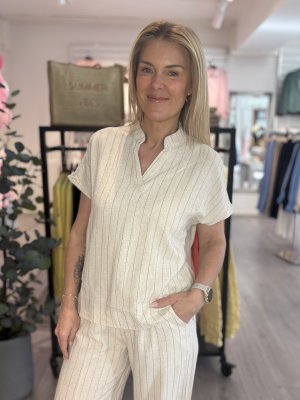 Zoom bild av Katja - Randig topp i viskos & lin - Beige
