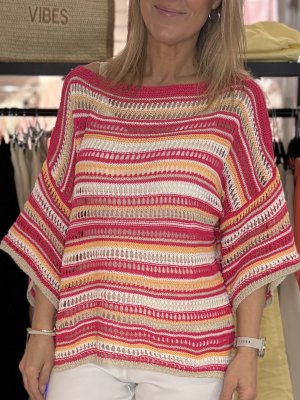 Zoom bild av Tyra - Hålstickad tröja - Cerise - OneSize