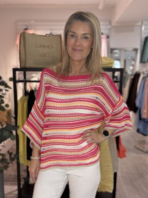 Zoom bild av Tyra - Hålstickad tröja - Cerise - OneSize