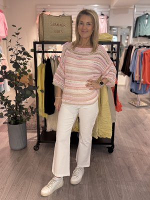 Zoom bild av Tyra - Hålstickad tröja - Rosa - OneSize