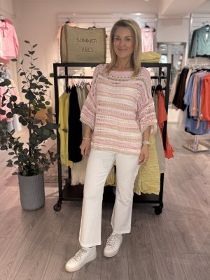 Zoom bild av Tyra - Hålstickad tröja - Rosa - OneSize