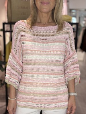 Zoom bild av Tyra - Hålstickad tröja - Rosa - OneSize