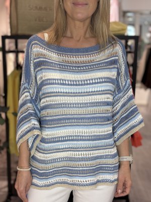 Zoom bild av Tyra - Hålstickad tröja - Blå - OneSize