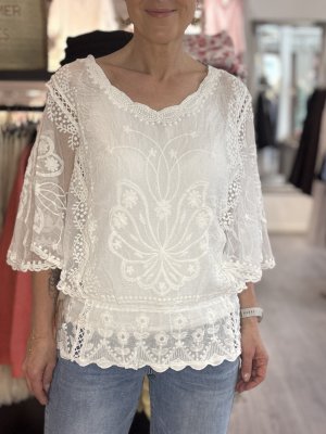 Zoom bild av Carolina - Spetstopp med fjärilsärm - Vit