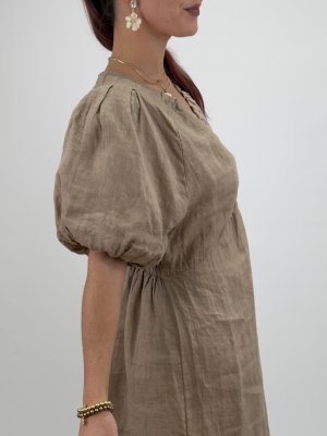 Zoom bild av Majken - Linneklänning med resår - Taupe - One Size