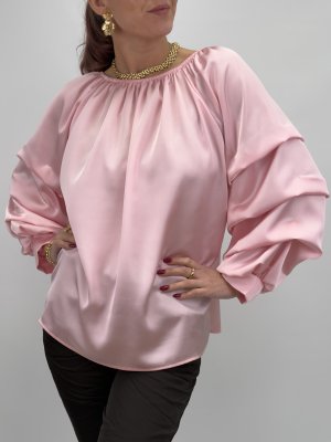 Zoom bild av Raya - Blus med draperad ärm - Rosa - One Size