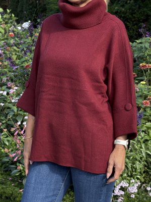 Zoom bild av Emma - Stickad polo - Vinröd - OneSize