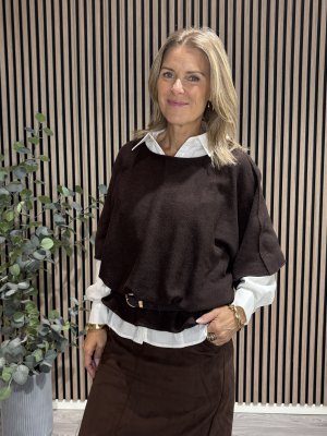 Zoom bild av Nessa - Ponchotröja med vid ärm - Brun - One Size