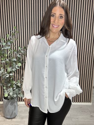 Zoom bild av Lina - Blus med smock i ärmslut - Vit - One Size