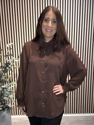 Lina - Blus med smock i ärmslut - Brun - One Size