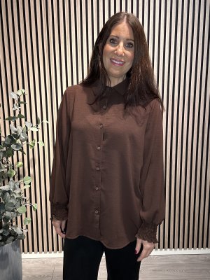 Lina - Blus med smock i ärmslut - Brun - One Size