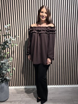 Anja - Blus off shoulder - Brun
