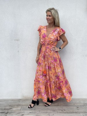 Miranda - Långklänning med bladmönster - Orange