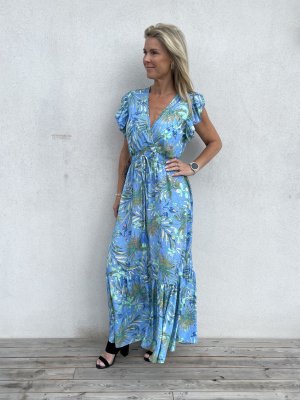 Miranda - Långklänning med bladmönster - Blå