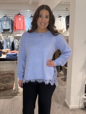 Zoom bild av Tessan - Stickad tröja med spets - Ljusblå - OneSize