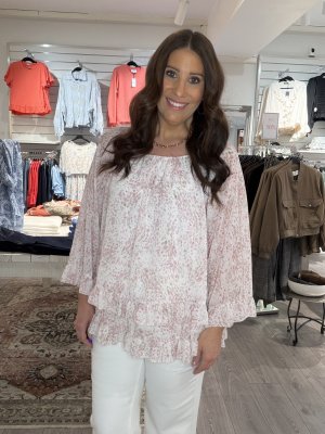 Zoom bild av Svea - Blommig blus med volang - Rosa - One Size