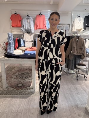 Zoom bild av Chanise - Mönstrad byxa med resår - Svart/Creme