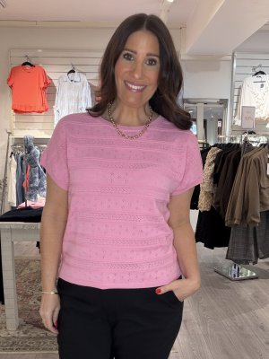 Zoom bild av Aline - Stickad topp med kort ärm - Rosa