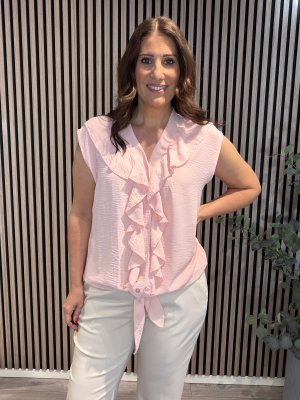 Zoom bild av Amy - Blus med knyt och volang - Rosa