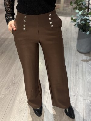 Zoom bild av Sienna - Stretchig kostymbyxa med resår och silverknappar- Brun