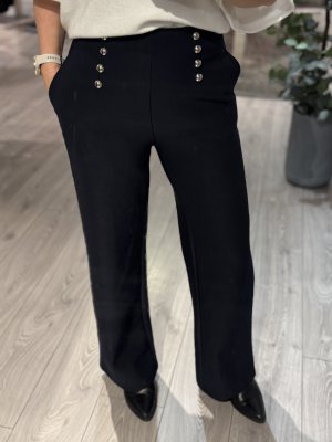 Zoom bild av Sienna - Stretchig kostymbyxa med resår och silverknappar- Marinblå