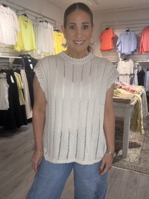 Zoom bild av Inez - Virkad tröja med kort ärm - Beige - One Size