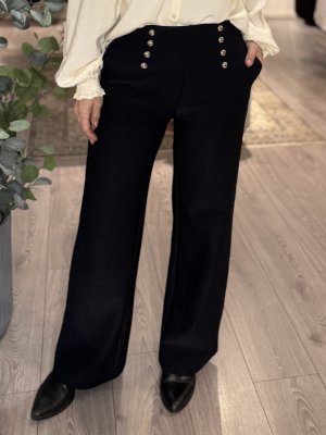 Zoom bild av Sienna - Stretchig kostymbyxa med resår och silverknappar- Marinblå