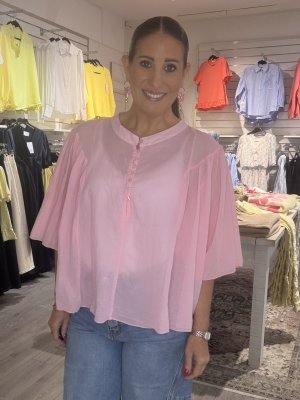 Zoom bild av Mirja - Bomullsblus med knappar - Rosa - One Size