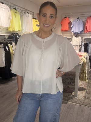 Zoom bild av Mirja - Bomullsblus med knappar - Beige - One Size