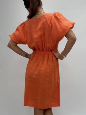 Zoom bild av Majken - Linneklänning med resår - Orange - One Size