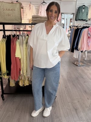 Zoom bild av Kamelia - Blus med ballongärm - Vit