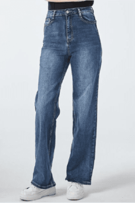 Zoom bild av Jenna - Raka jeans med blingknapp- Mellan Denim