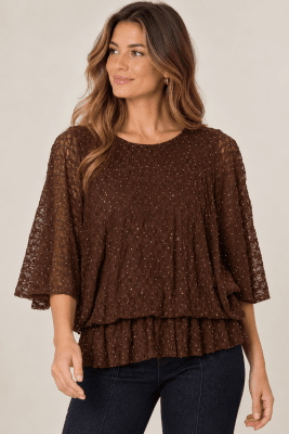 Zoom bild av Carola - Blus i spets med stenar - Svart - Brun