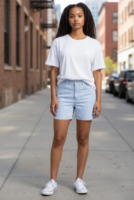 Zoom bild av Randiga jeanshorts Place du jour