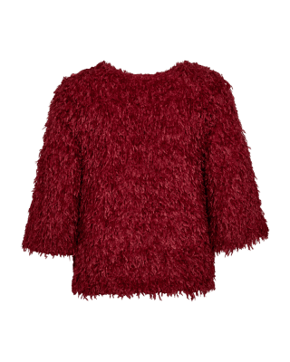 Nola - V-ringad topp med fjädrar - Röd