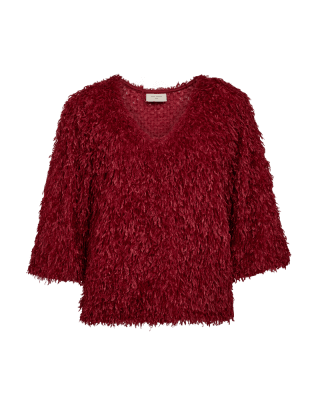 Nola - V-ringad topp med fjädrar - Röd