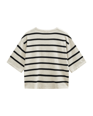 Zoom bild av Conny - Randig tröja med kort ärm - Beige/Svart