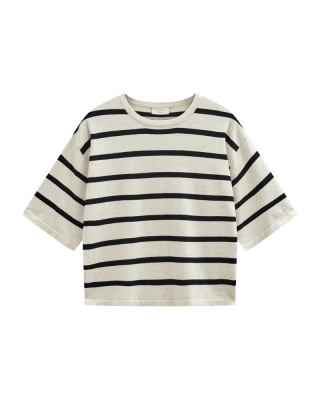 Zoom bild av Conny - Randig tröja med kort ärm - Beige/Svart