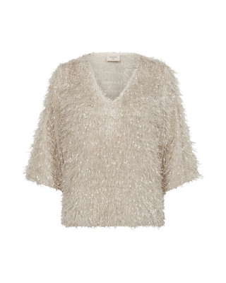 Zoom bild av Flonella - spetsblus med fransar - Ljusbeige - Svart