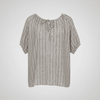 Zoom bild av Mary - Randig Blus med knyt i halsen - Brun / Vit