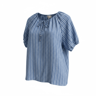 Zoom bild av Mary - Randig Blus med knyt i halsen - Blå / Vit